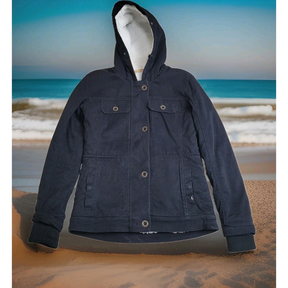 Hollister Sherpa Jacket Womens‎ XS Blue Hooded Heritage Collection Utility